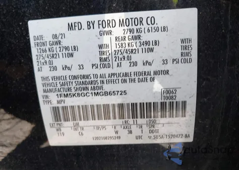 2021 Ford Explorer St from USA, damaged, VIN 1FM5K8GC1MGB65725